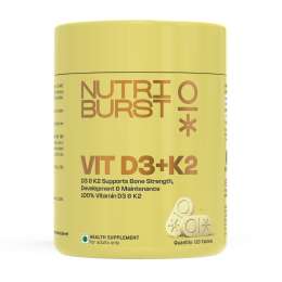 NUTRIBURST: Vitamin D3 + K2 | Vitamin D3 K2 Supplement for Men & Women | Supports Bone Strength & Heart Health | 100% Vitamin D with K2 for Better Absorption | 120 Veg Tablets (4-Month Pack)  | 140gm