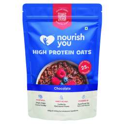 Nourish You: High Protein Oats | 25gm Plant Protein | Chocolate Oatmeal | Breakfast cereal | 400gm