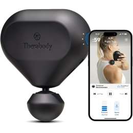 Therabody: TheraGun Mini 2.0 - Handheld Electric Massage Gun - Compact Deep Tissue Treatment for any Athlete On The Go - Portable Percussion Massager with QuietForce Technology & 3 Foam Attachments (Black)