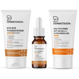 Dermatouch: Pigmentation Control Trio for All Skin Types | Face Wash 30gm + Kojic Acid 2% Serum 10ml+ Sunscreen PA++++ 30gm | Niacinamide, Kojic Acid & Glutathione | Tanning, Dark Spots & Sun Damage | Dermatologically Tested