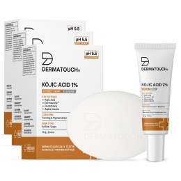 Dermatouch: Pigmentation Care Combo | Kojic Acid 1% Soap 75g (Pack of 3) & Kojic Acid 2% Cream 15gm | For Dark Spots, Tanning & Uneven Skin Tone | For Men & Women