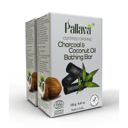 Pallava Organics: Charcoal and Coconut Oil Bathing Bar - (125gmx2) Pack of 2