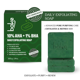 Bake Cosmetics: 10% AHA + 1% BHA Scrub Treatment Soap with Lactic Acid For Clogged Pores, Exfoliation, Strawberry Skin & Bright Underarms-Pack of 3(100g x 3)