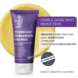 Bake Cosmetics: 2% Kojic Acid Brightening Face Wash with Alpha Arbutin & Niacinamide for Dark Spots and Pigmentation 100ml
