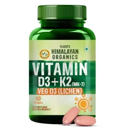 Vlado's Himalayan Organics: Vitamin D3 K2 Tablets 600 IU with K2 MK7 55 mcg | Lichen Source Plant Based Vitamin D3 Supplement | Supports Bone Health, Calcium Absorption, Heart Health & Immunity | 60 Veg Tablets