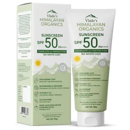 Vlado's Himalayan Organics: Sunscreen SPF 50 PA+++ With Hyaluronic Acid, Niacinamide, Glutathione, Vitamin C & E, Kojic Acid, Kakadu Plum & Ceramide | No White Cast, Lightweight, 12H Long Lasting | For Oily, Dry, Sensitive & Combination Skin | Broad Spectrum UVA/UVB Protection | Men