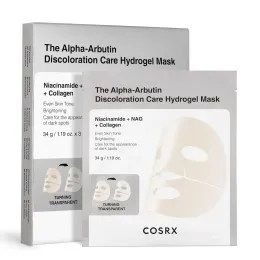 COSRX: The Alpha-Arbutin Discoloration Care Hydrogel Mask | Dark Spot Care | Brightening Face Mask | Hyperpigmentation Care | Korean Skincare | 34gm x 3EA