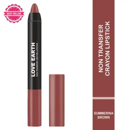 Love Earth: Lip Crayon Non-Transfer Lipstick - Summerina Brown | Long Lasting | Smudge Proof | Waterproof | Highly Pigmented | Lightweight Lip Color | 3.5gm