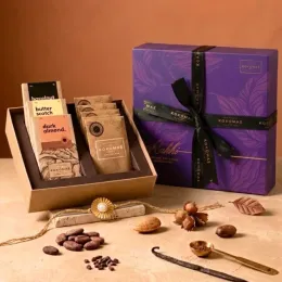 Kokomae: Raksha Bandhan Signature Chocolate Gift Hamper | 5 Bean-to-Bar Chocolate Bars, 3 Chocolate Coated Nuts, Complimentary Rakhi & Greeting Card