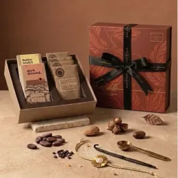 Kokomae: Raksha Bandhan Signature Chocolate Gift Hamper | 4 Bean-to-Bar Chocolate Bars, 2 Chocolate Coated Nuts, Complimentary Rakhi & Greeting Card