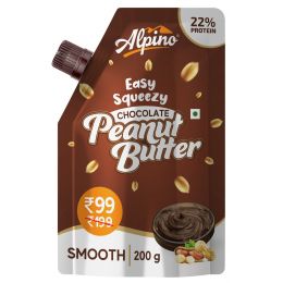 Alpino: Easy Squeezy Chocolate Peanut Butter Smooth | 19 G Protein | High Protein Peanut Butter Creamy | Gluten-Free | Vegan - 200 g