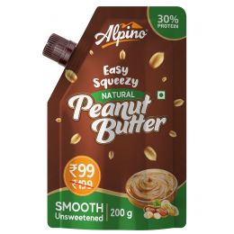 Alpino: Easy Squeezy Natural Peanut Butter Smooth - Unsweetened - 200 gm