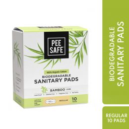 Pee Safe: 100% Organic Cotton, Biodegradable Sanitary Pads - Regular  (Pack of 10)