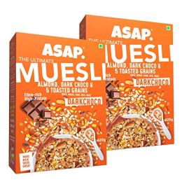 WIMWI Foods: Ultimate Breakfast Multigrain Muesli - DARK CHOCO (Almond, Dark Choco & 5 Toasted Grains) - 840 g (Pack of 2)