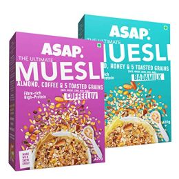 WIMWI Foods: Ultimate Breakfast Multigrain Muesli - BADAMILK + COFFEELUV - 840 g (Pack of 2)