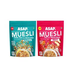 WIMWI Foods: Wholegrain Badam Milk Muesli and Fruitz Muesli - 240 g (Pack of 2)