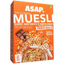 WIMWI Foods: Wholegrain Muesli Dark Choco| High Protein Breakfast Muesli with 80% Almonds, Raisins, Cocao & 5 Toasted Grains | Healthy Multigrain Muesli with Nuts | Omega-3 & Fibre rich - 420 g