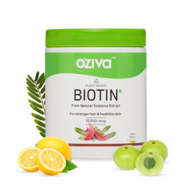 Oziva: Plant Based Biotin 10000mcg+ with Amla for Men & Women (Biotin Powder -125gm) (Biotin Lemon- Pack of 1)