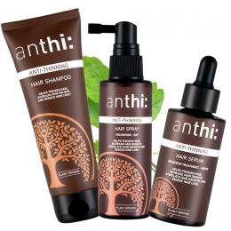 anthi: Anti-Thinning Hair Regimen Kit Shampoo + Spray + Serum, Hair Thickening, Plant-Origins - 200 ml