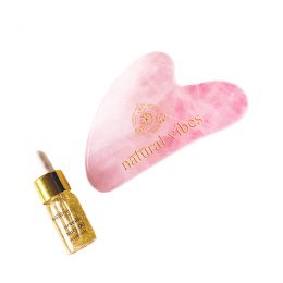 Natural Vibes: Rose Quartz Gua Sha For Face, Neck and Under eye with FREE Gold Beauty Elixir Oil 3 ml