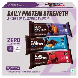 RiteBite Max Protein: Daily Assorted Energy Bars - Choco Classic - 2, Choco Almond - 2, Choco Berry - 2 [Pack of 6] - 300gm