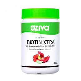 Oziva: Plant Based Biotin Xtra - Hair Regeneration, Repair & Growth| 7000+ mcg Biotin with Keratin Builder, Sesbania Agati, Aloe Vera - 60 capsules