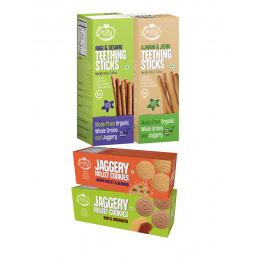 Early Foods: Assorted Pack of 4 Organic Kids Snacks (Ragi & Ajwain Sticks + Jowar & Amaranth Cookies)
