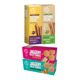 Early Foods: Assorted Pack of 4 Organic Kids Snacks (Millet & Ajwain Sticks + Multigrain & Amaranth Cookies)