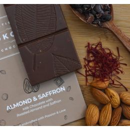 Kokomae: Belgian Milk Chocolate with Almond and Saffron - 50 gm