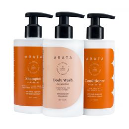 Arata: Natural Shower Power Set With Cleansing Shampoo, Body Wash & Hair Conditioner