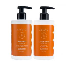 Arata: Natural Happy Hair Duo With Cleansing Shampoo & Conditioner