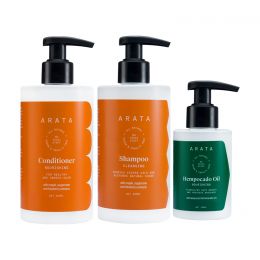 Arata: Natural Hair Care Set With Cleansing Shampoo, Hempocado Oil & Hair Conditioner