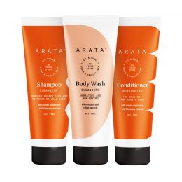 Arata: Natural Shower Power Set with Cleansing Shampoo, Body Wash & Hair Conditioner - 75 ml each