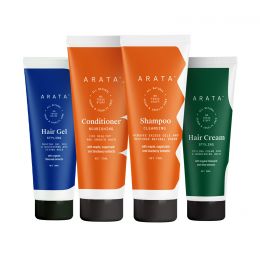 Arata: Natural Hair Care Essentials For Women & Men With Cleansing Shampoo (75 ml), Conditioner (75 ml), Hair Gel & Hair Cream - 50 ml each