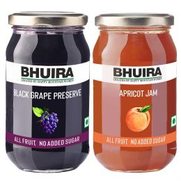 Bhuira: Sugar Free All Natural Jam Black Grape Preserve & Apricot - Pack of 2 - 240 gm each