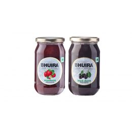 Bhuira: All Natural Jam Strawberry & Rosemary Preserve & Black Cherry Preserve - Pack of 2 - 240 gm each