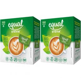 equal : Stevia Natural Sweetener - Pack of 2 (100 Sachets Each)