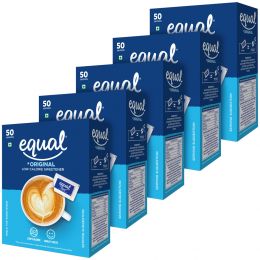 equal : Original Low Calorie Sweetener - Pack of 5 (50 Sachet Each)