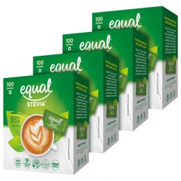 equal : Stevia Natural Sweetener - Pack of 4 (100 Sachet Each)