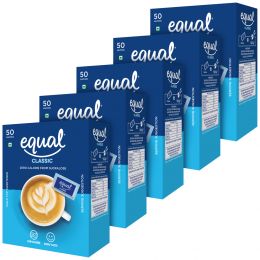 equal : Classic Zero Calorie Sweetener - Pack of 5 (50 Sachets Each)