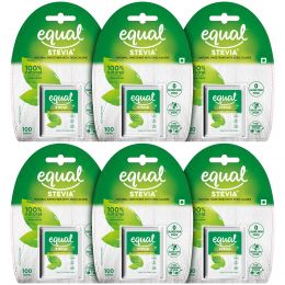 equal : Sugar Free Green 100% Natural Sweetener and Sugar Substitute - Pack of 6 (100 Tablets Each)