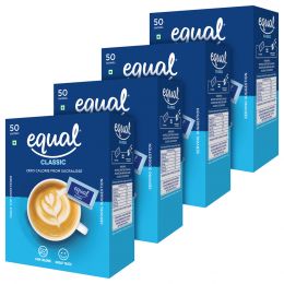 equal : Classic Zero Calorie Sweetener - Pack of 4 (50 Sachets Each)