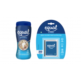 equal : Classic Zero Calorie Sweetener - 300 Tablets And Cook N Bake Diet Sugar Jar - 80gm