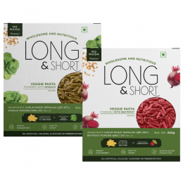 Long & Short: Penne Veggie Spinach Pasta & Beetroot Pasta - Pack of 2 (250gm Each)