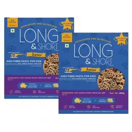 Long & Short: Fun Shapes High Fibre with Wholegrain Durum Wheat Kids Pasta - Pack of 2 (250gm Each)