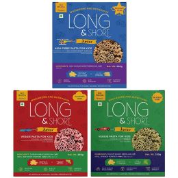 Long & Short: Fun Shapes Wholegrain Wheat, Spinach & Beetroot Kids Pasta - Pack of 3 (250gm Each)