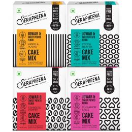 Serapheena: Cocoa Heaven (200gm), Vanilla Pound (185gm), Espresso Coffee (205gm) & Cinnamon Spice (200gm) Jowar and Sweet Potato Flour Cake Mix - Pack of 4