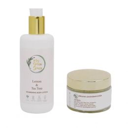 My Green Space: Lemon Tea Tree Body Lotion 250 ml + Spirulina Lemongrass Body Scrub 50gm