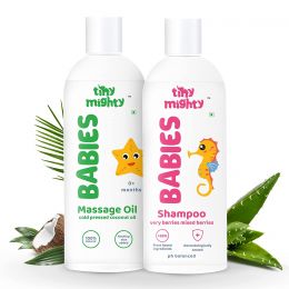 Tiny Mighty: Baby Shampoo and Massage Oil, 200 ml Each, For Sensitive Skin, Plant Based And Natural
