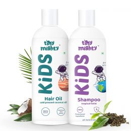 Tiny Mighty: Kids Shampoo and Hair Oil, 200 ml Each, For Sensitive Skin, Plant Based And Natural